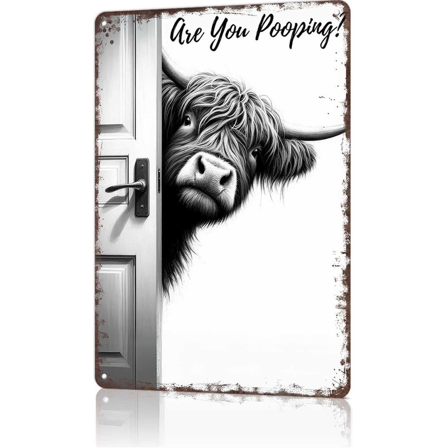 Vintage Highland Cow Sign – Funny"Are You Pooping?" Wall Decor😂