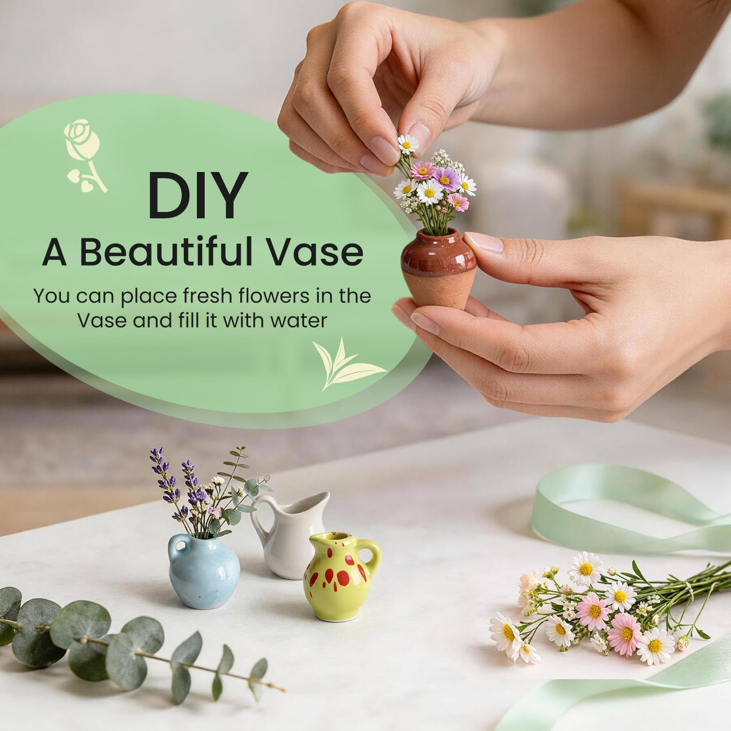 🌸 Tiny Ceramic Plant Magnets – Brighten Your Fridge