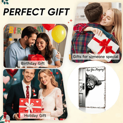 Vintage Highland Cow Sign – Funny"Are You Pooping?" Wall Decor😂