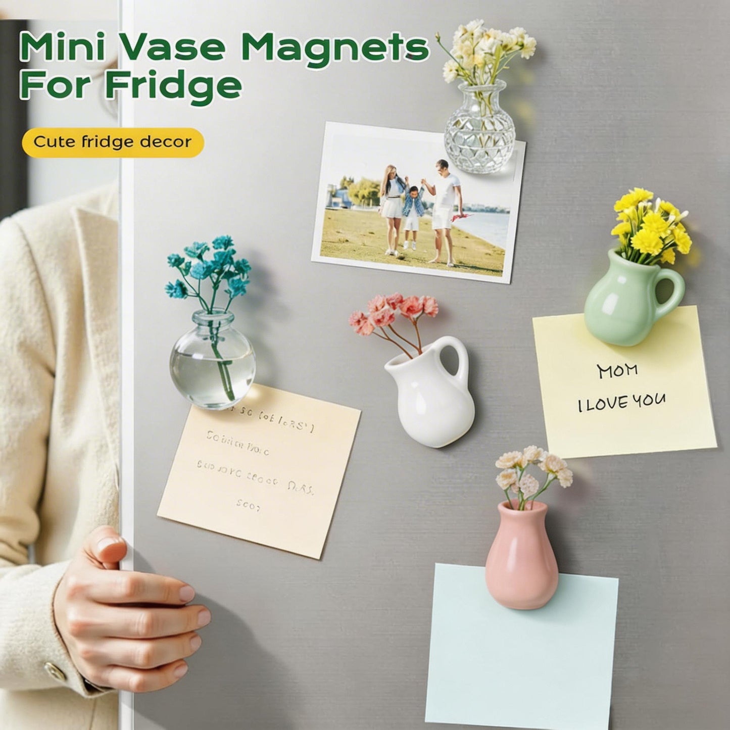 🌸 Tiny Ceramic Plant Magnets – Brighten Your Fridge